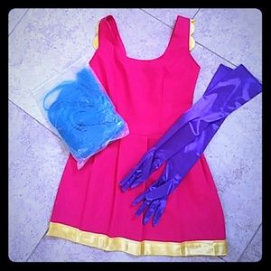 Me!Me!Me! Cosplay Costume Pink Dress Blue Wig